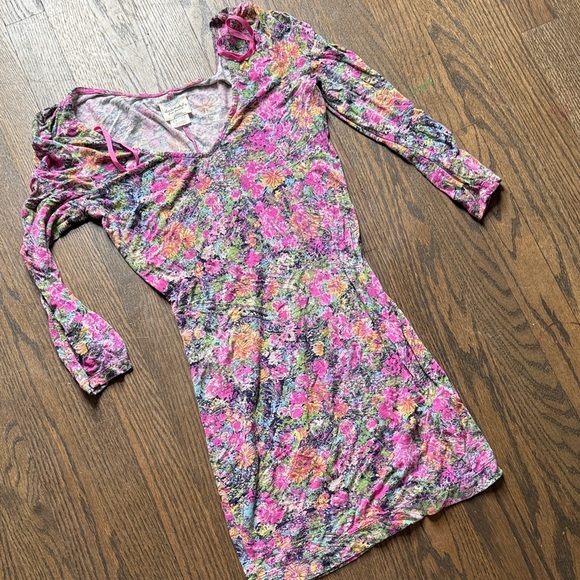 Free People Tops - Free People Pink Floral Print Long Sleeve Dress or top